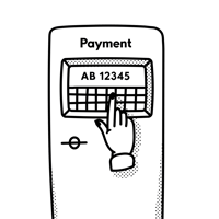 Illustration av hand vid betalautomat